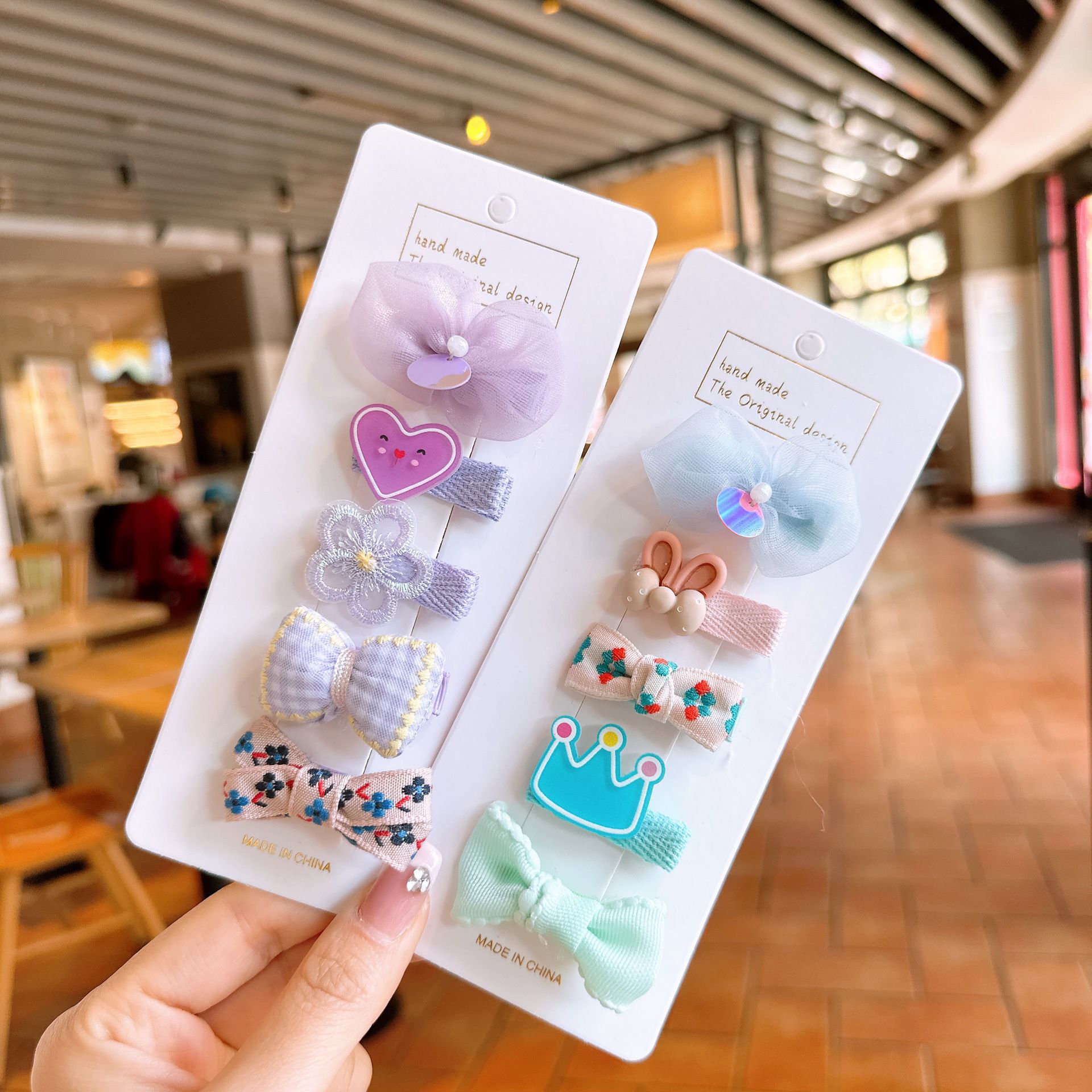 超萌不傷髮布藝髮夾(5入組)-女孩-咖啡色