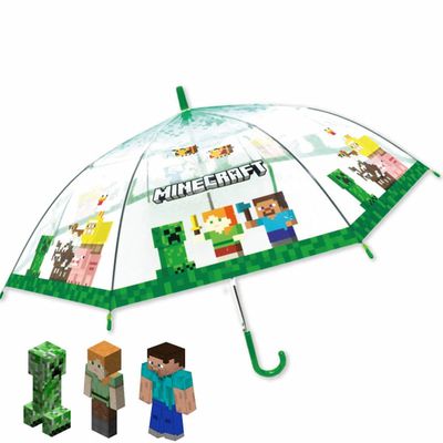日本 J'S PLANNING - 小孩最愛印花透明直傘-麥塊-綠色系 (55cm)