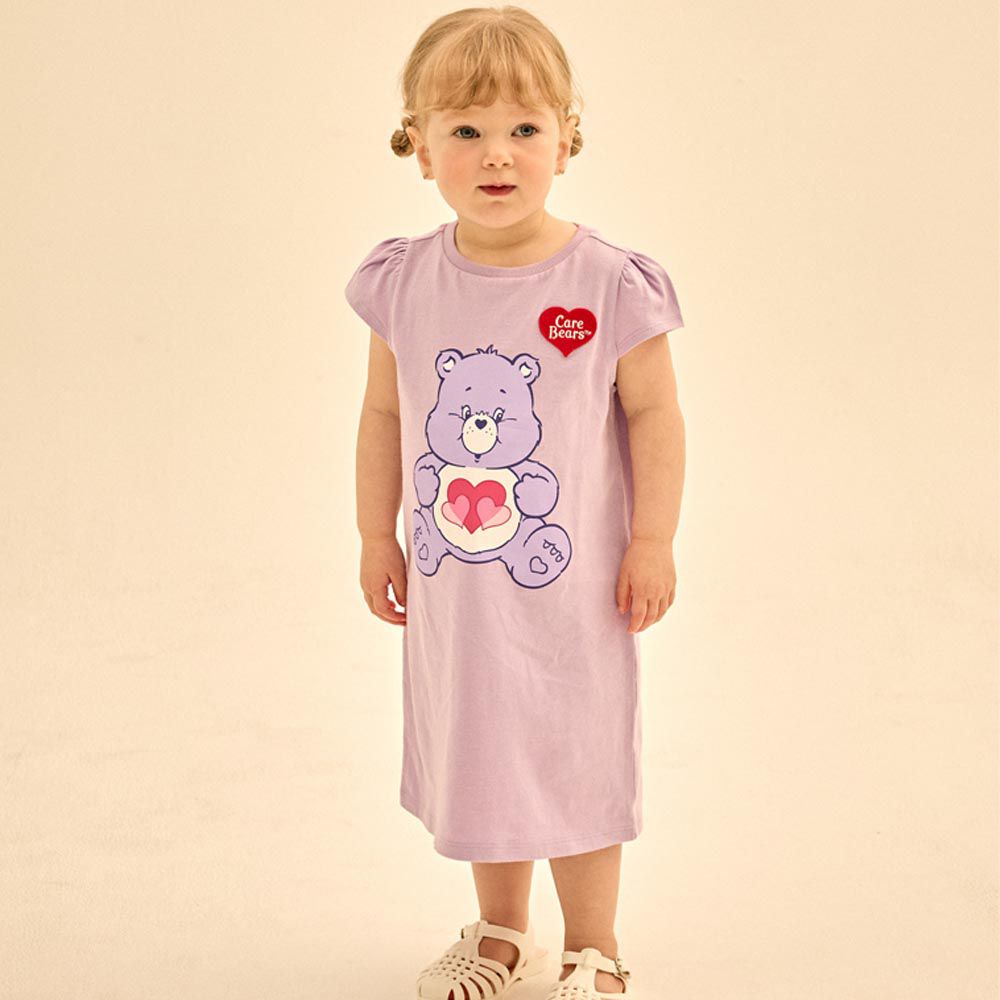 韓國 Care Bears - 聯名款愛心熊熊包袖連身洋裝-紫