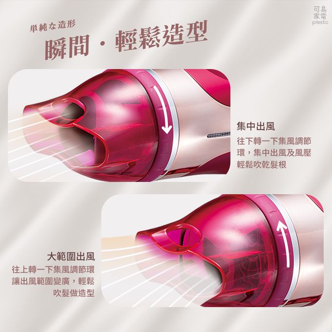 日本 KOIZUMI 小泉成器 - 極潤雙倍負離子毛麟修護吹風機-桃紅