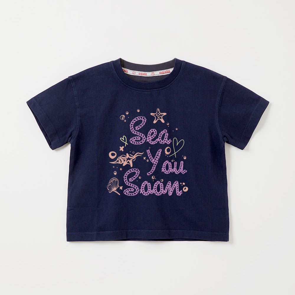 100%澳洲棉純粹呼吸短袖上衣-海洋世界-海軍藍