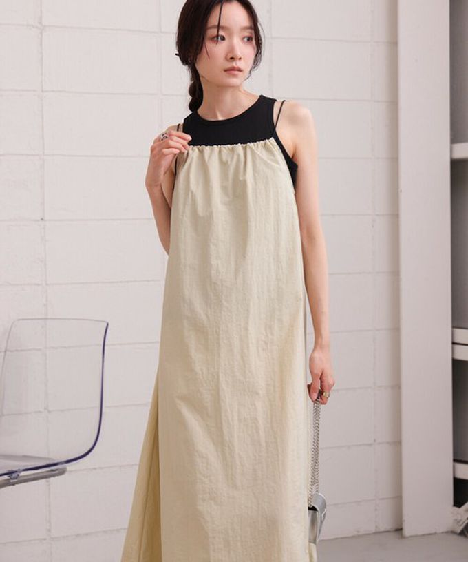 日本 Bab - 下擺澎澎氣球尼龍吊帶洋裝-深灰