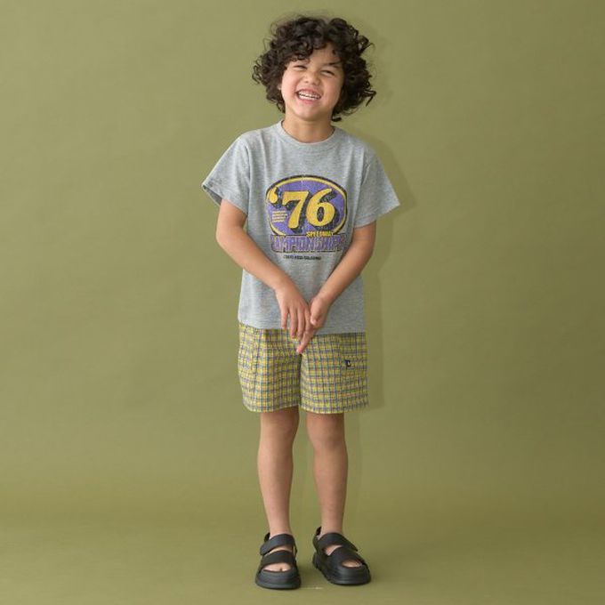 日本 b-ROOM - 時尚搭配口袋短褲(4分丈)-格子-黃