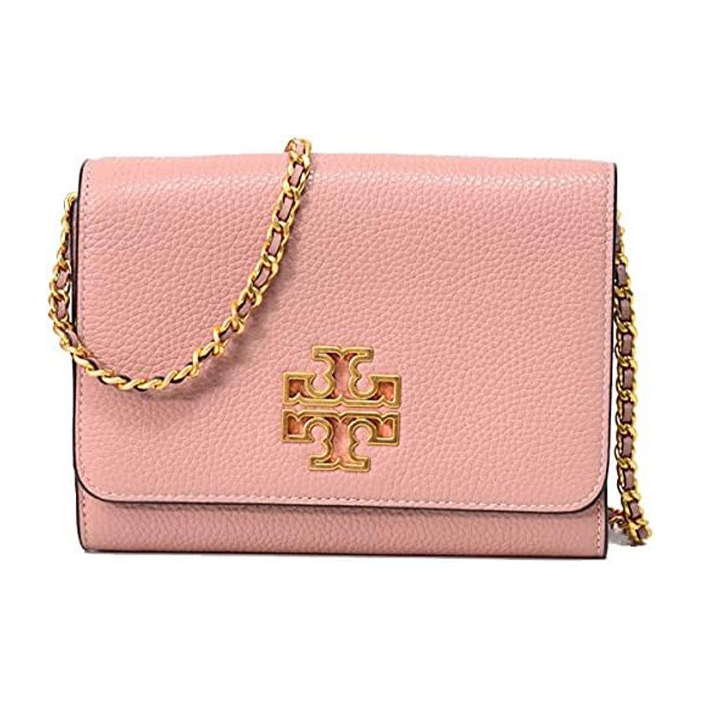 TORY BURCH - 雙T-LOGO皮革斜背包 (乾燥玫瑰粉)