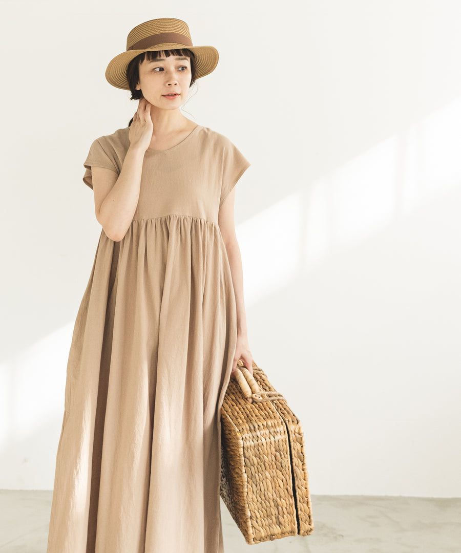 日本 PAIRMANON - 前後兩穿寬鬆短袖洋裝(媽媽)-素色-墨綠 (FREE)