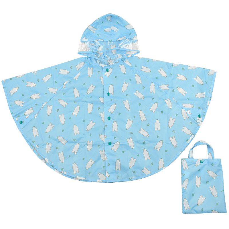 akachan honpo - 短斗篷式雨衣-白熊-淺藍色 (80~95cm)