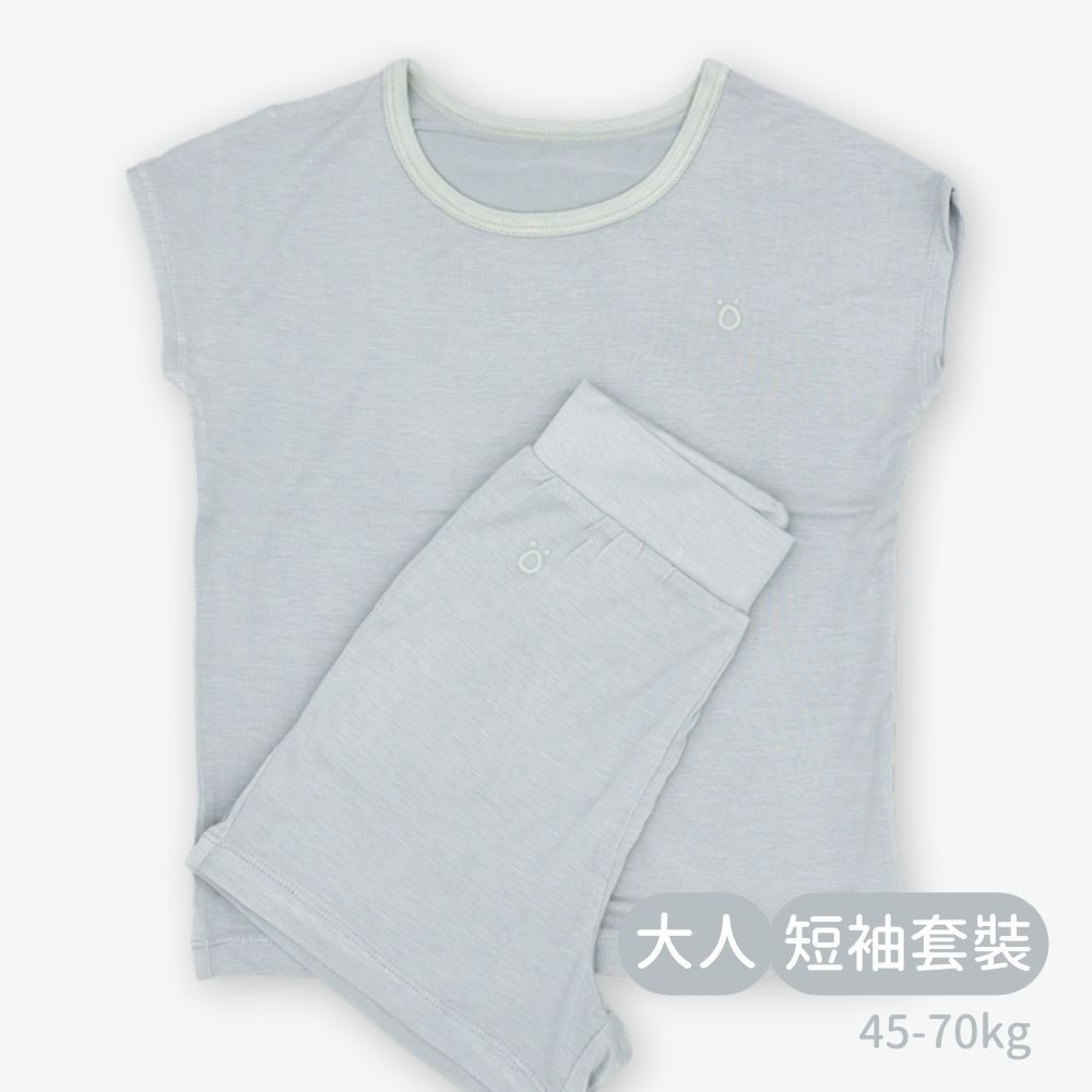 輕柔感短袖套裝(大人)-灰藍