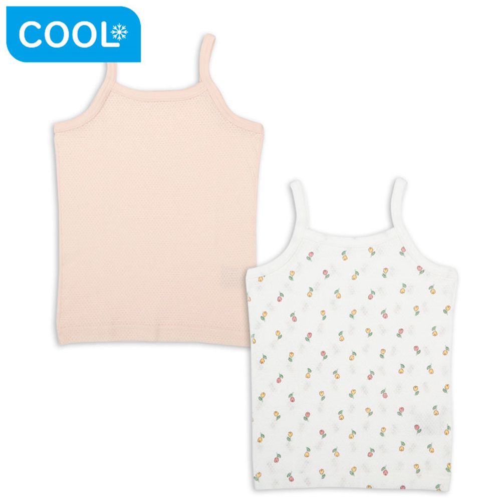 網眼細肩帶背心2件組-前後皆可穿 鬱金香-橘色