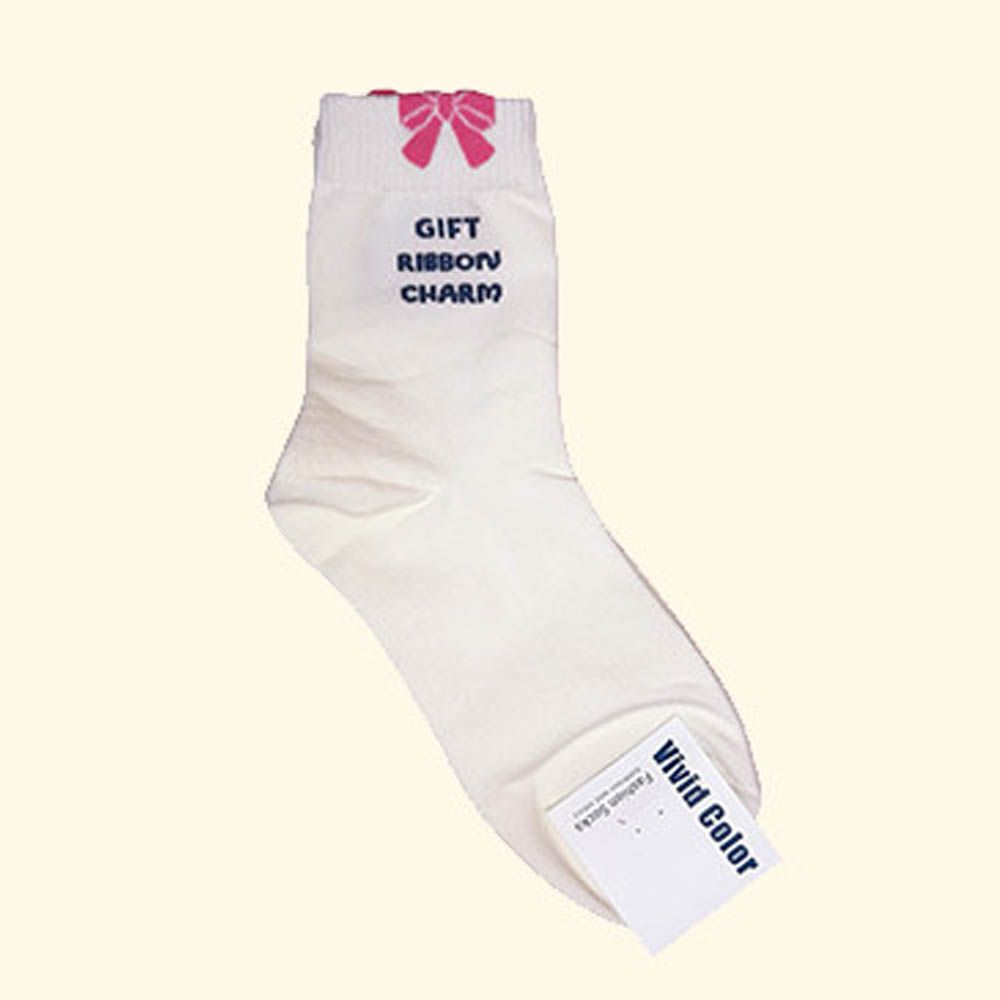 韓製造型彈性中筒襪-蝴蝶結-米黃 (23-25cm)-1雙