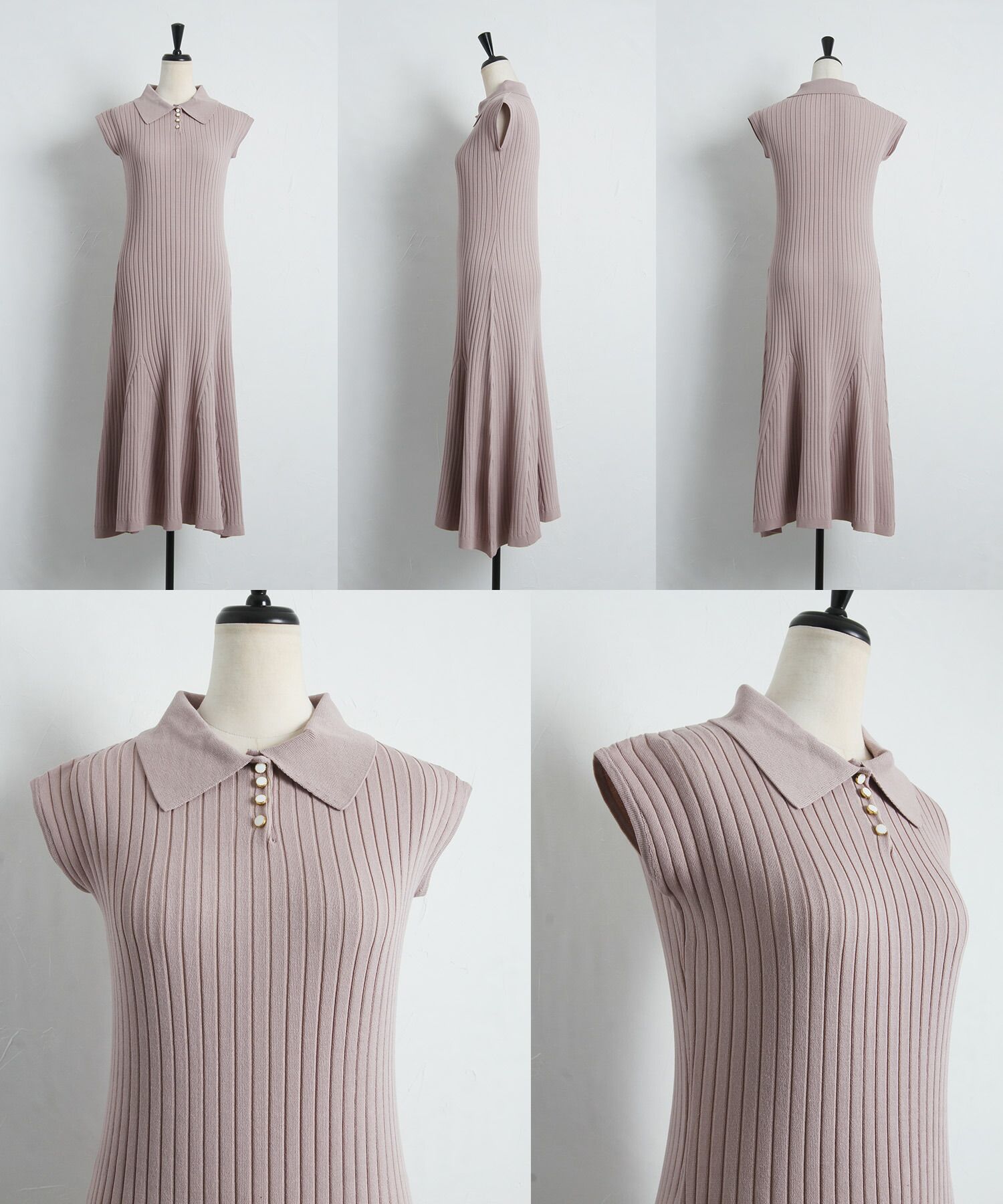 日本 tocco-closet - 直羅紋翻領修身洋裝-海軍藍