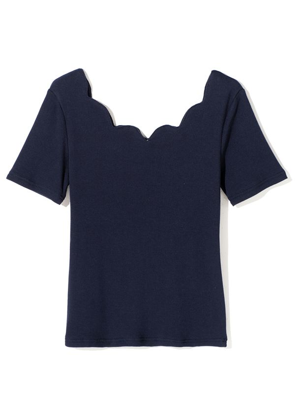 日本 GRL - 氣質花朵領顯瘦短袖上衣-深海藍