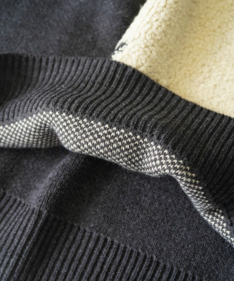 日本 zootie - 貓咪印花短絨拼接毛衣-深灰