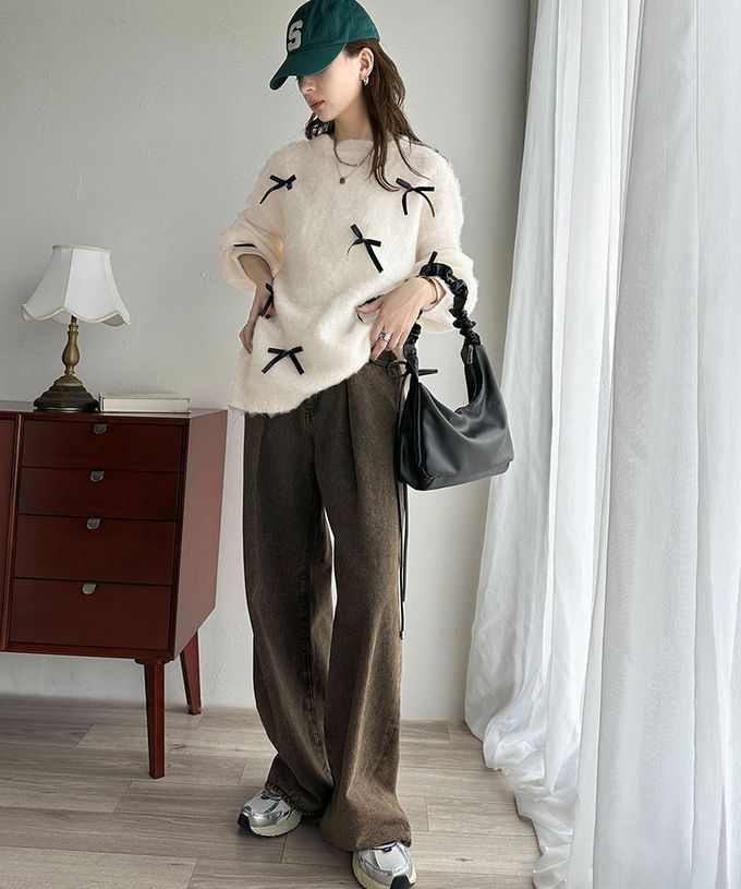 日本 Classical Elf - 甜美滿點 毛海蝴蝶結浪漫毛衣-白