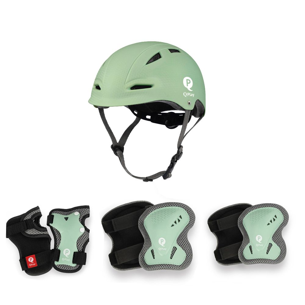 兒童自行車專用頭盔M+護具六件組S-翡翠綠