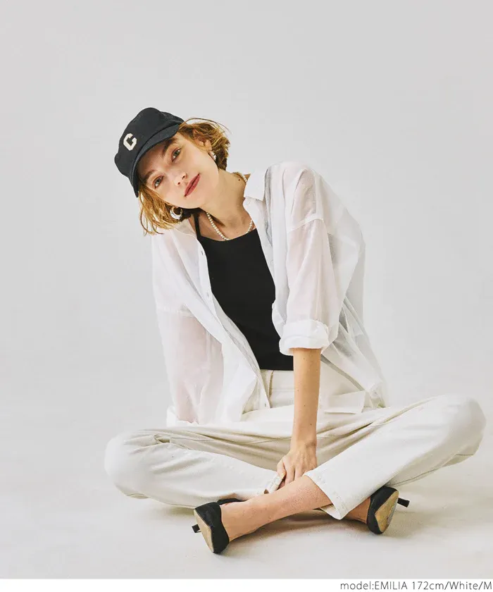 日本 COCA - 純棉透感薄長袖襯衫/薄外套-白