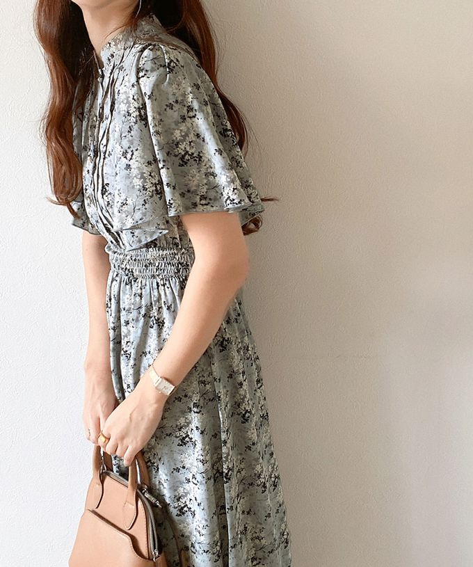 日本 Classical Elf - 優雅質感荷葉袖碎花洋裝-星塵粉