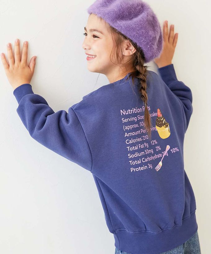 日本 devirock - 裏起毛女孩印花大學T-冰淇淋-藍紫