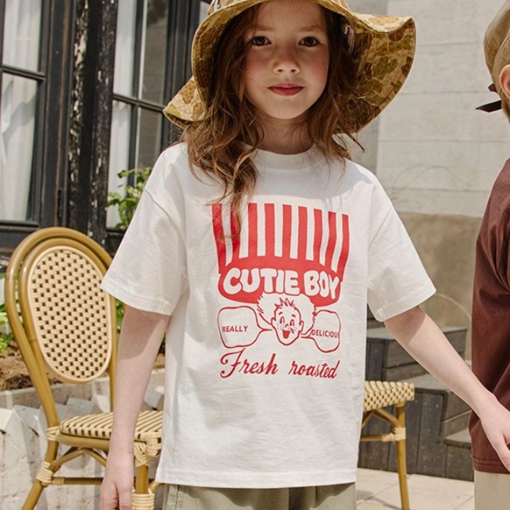 APPLE SMILE 美式卡通圖案純棉短袖上衣-白