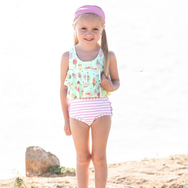 美國 RuffleButts - 小女童UPF 50+防曬兩件式無袖泳裝-派對甜心