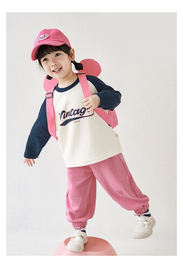 腰鬆緊百搭休閒束口長褲-愛心-粉色