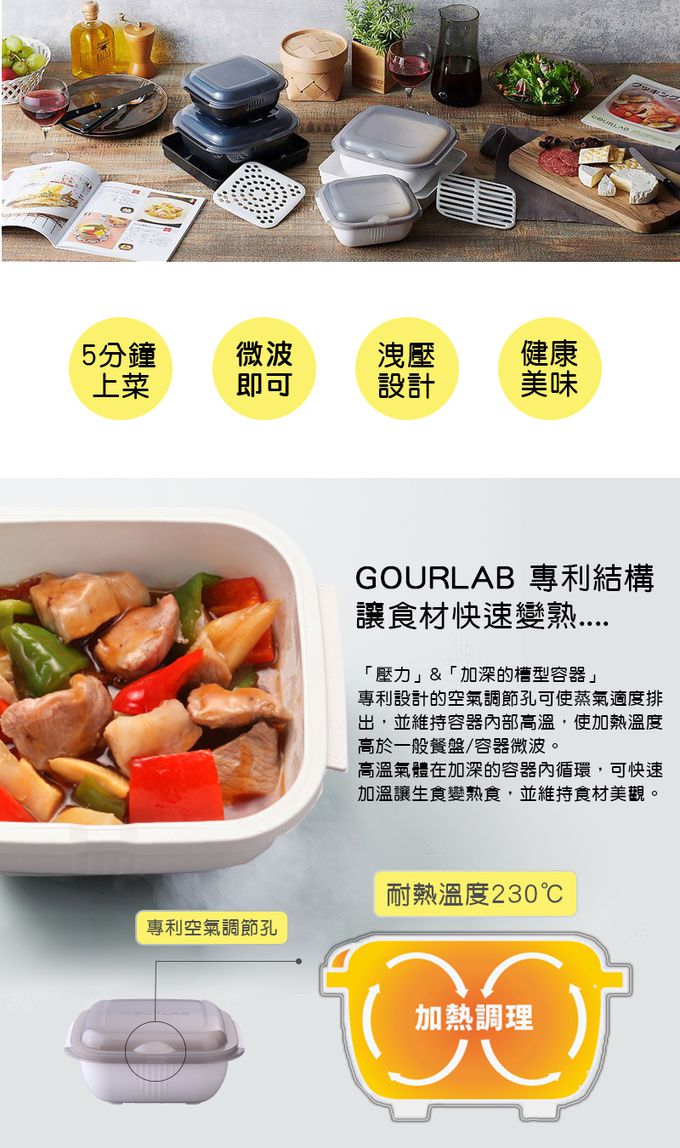 日本 GOURLAB - 多功能烹調盒系列-多功能六件組 (附食譜)-檸檬黃