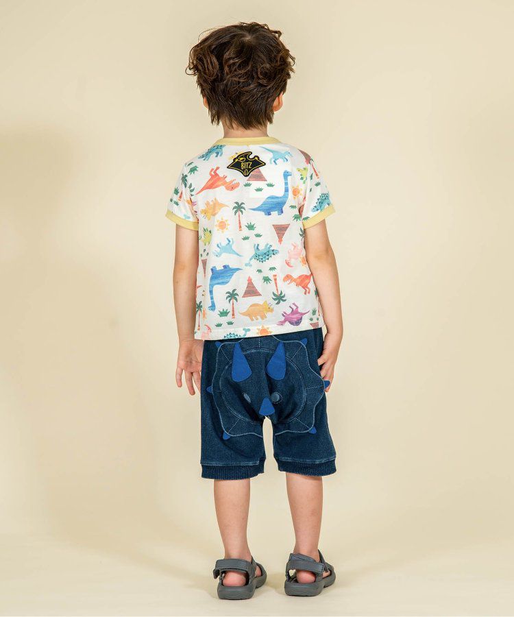 日本 BIT'Z - 水彩風滿版恐龍短袖上衣-胸口翼手龍-米黃