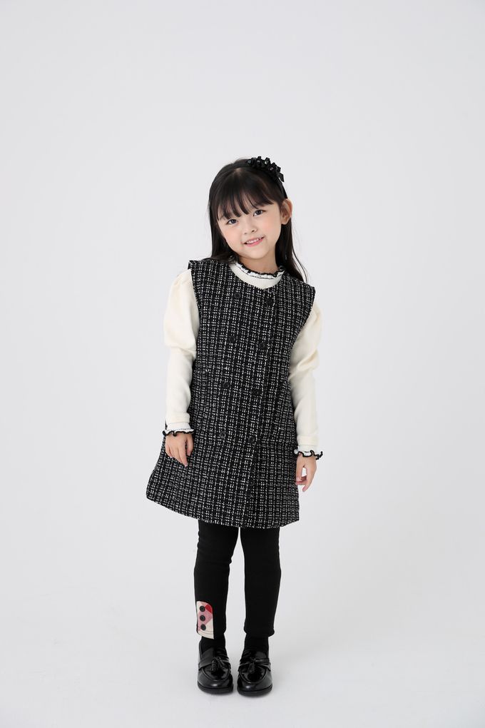 韓國 Coco Bang - 雙排鈕釦裝飾混羊毛背心洋裝-酒紅