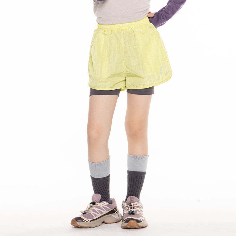吸濕排汗速乾假兩件運動短褲-黃色