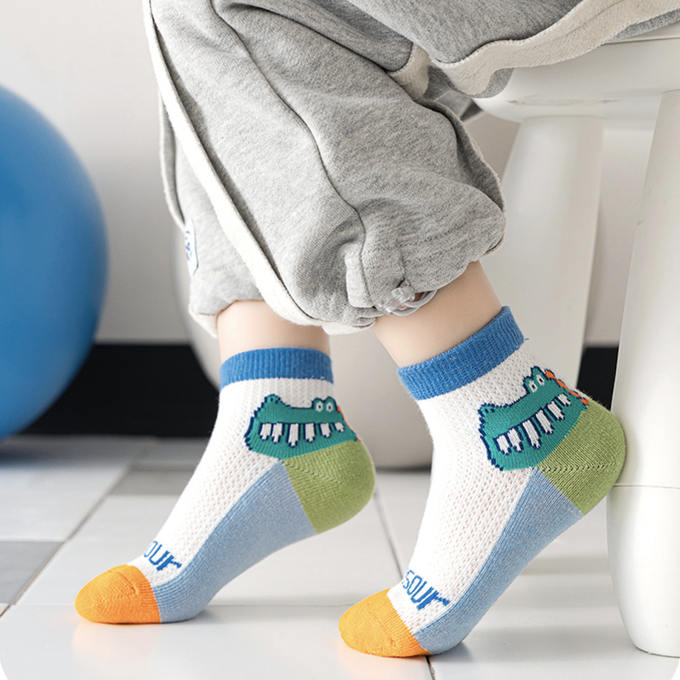 love, charlotte - 卡通恐龍網眼短筒棉襪-5 雙一組