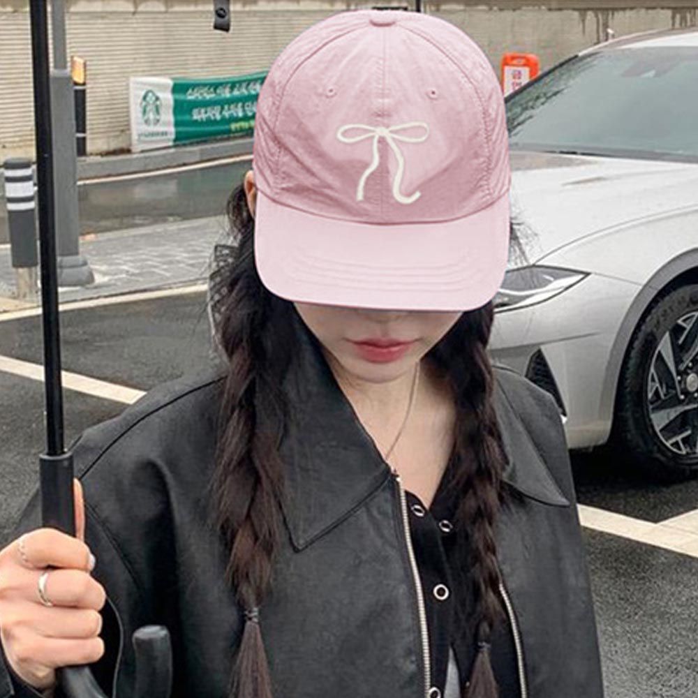 日本 GRL - 女孩蝴蝶結刺繡棒球帽-粉紅 (約56cm)