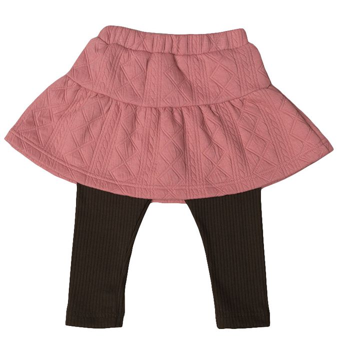 akachan honpo - 10分假兩件裙褲-鋪棉-粉紅色