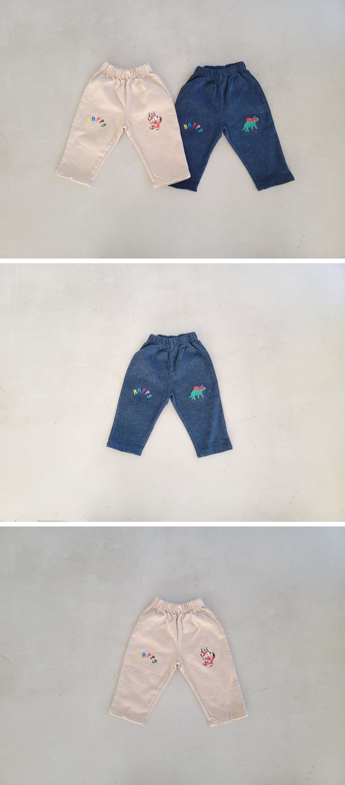 韓國 Mimico - (內磨毛)鬆緊腰動物印長褲-狐狸-淺卡其