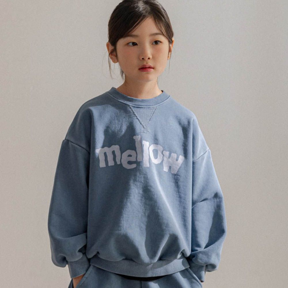 Mellow長袖大學T-灰藍