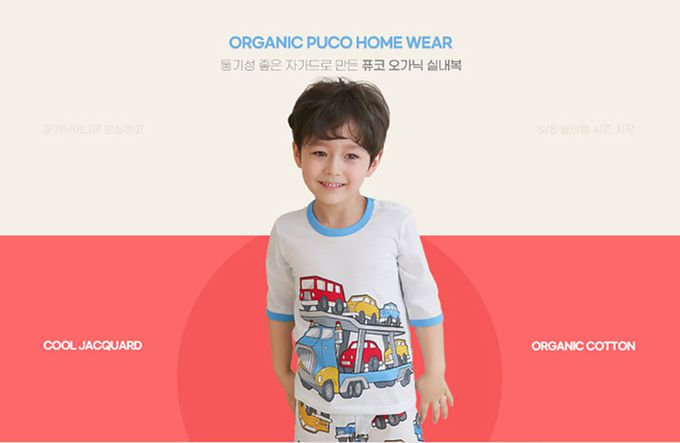 正韓 Puco - 超優質嬰幼兒/兒童七分袖100% 有機純棉家居服/睡衣-車車家族