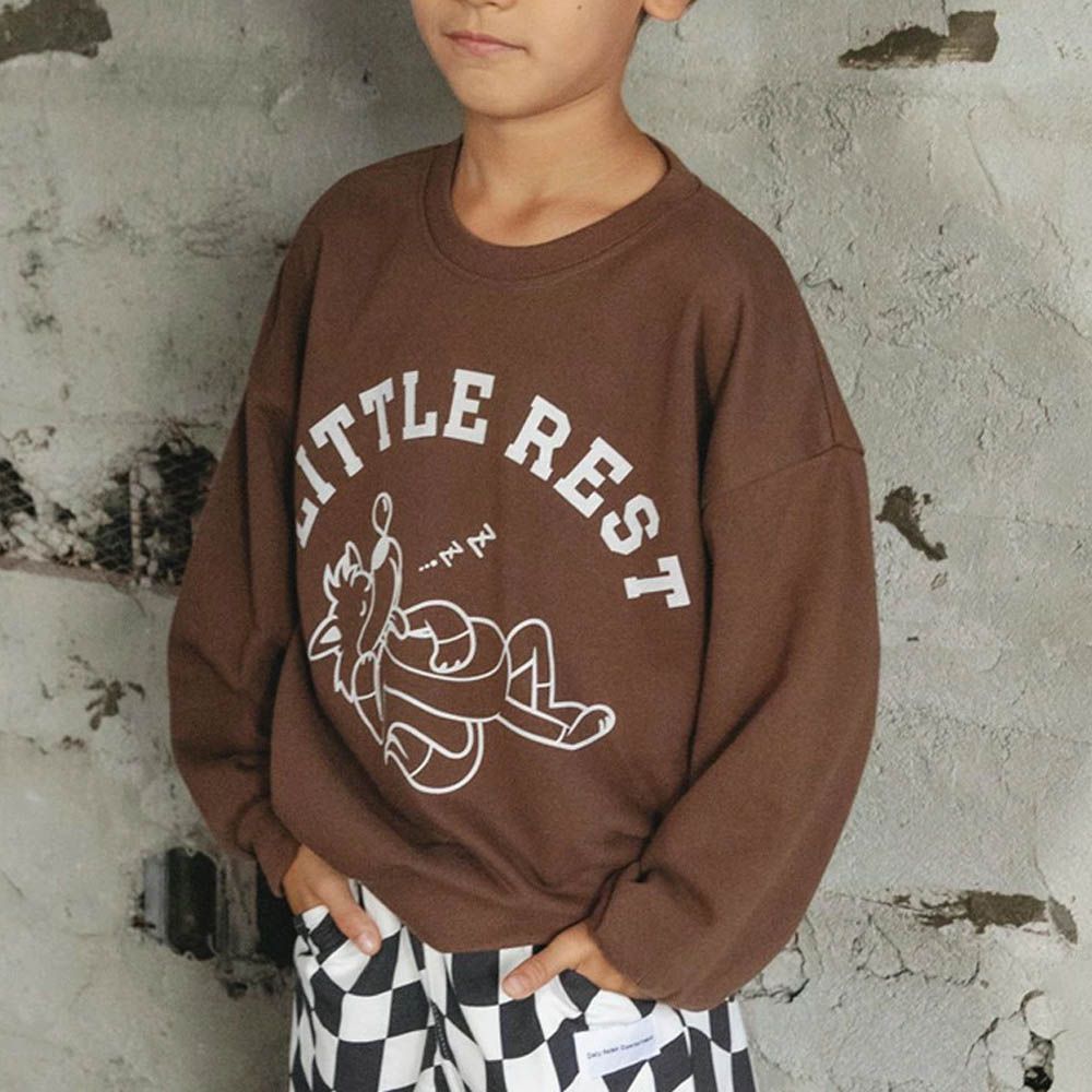 百搭印花縮口長袖上衣-睡覺小狐狸-咖啡