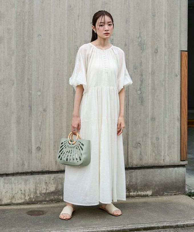 日本 Bab - 100%棉 巴里紗柔軟素色寬袖洋裝-炭灰