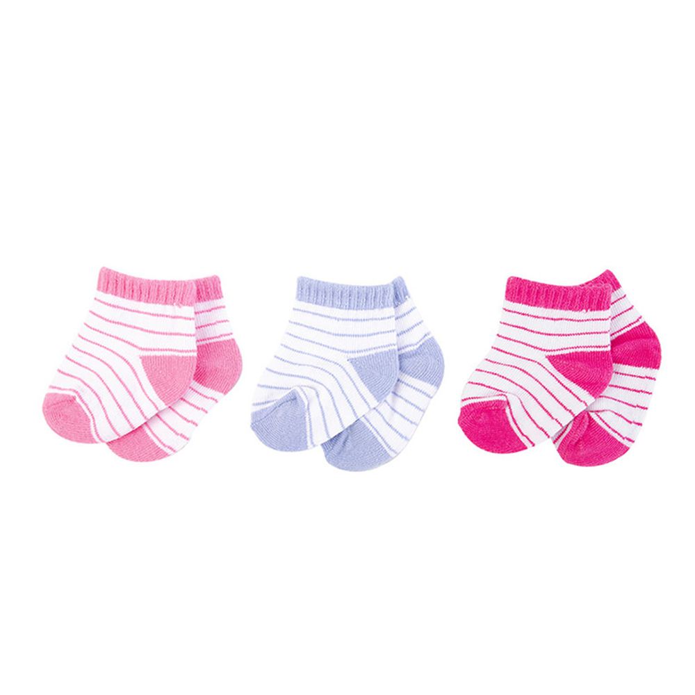 美國 Luvable Friends - 甜蜜寶貝嬰兒襪/寶寶襪/初生襪/短襪 3入組-白底線條