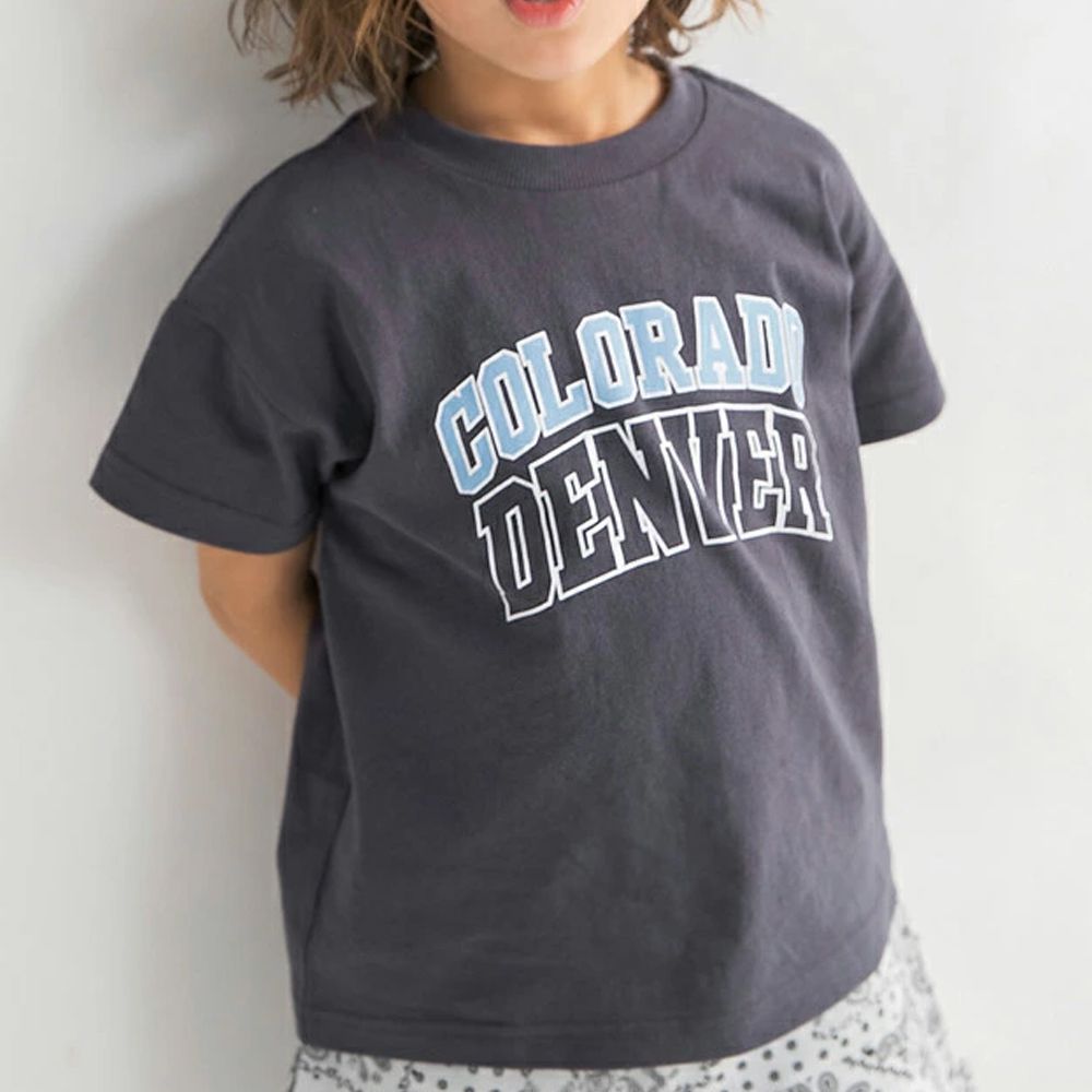 100%棉 簡約印花短袖上衣-英文字-炭灰