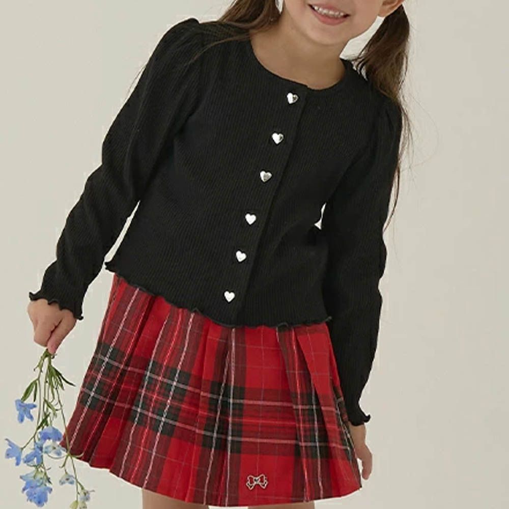愛心鈕扣羅紋針織薄外套-經典黑