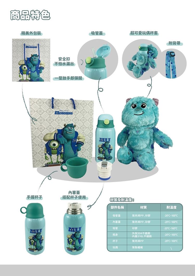 Disney系列玩偶保溫瓶組合620-640ml 禮盒-毛怪