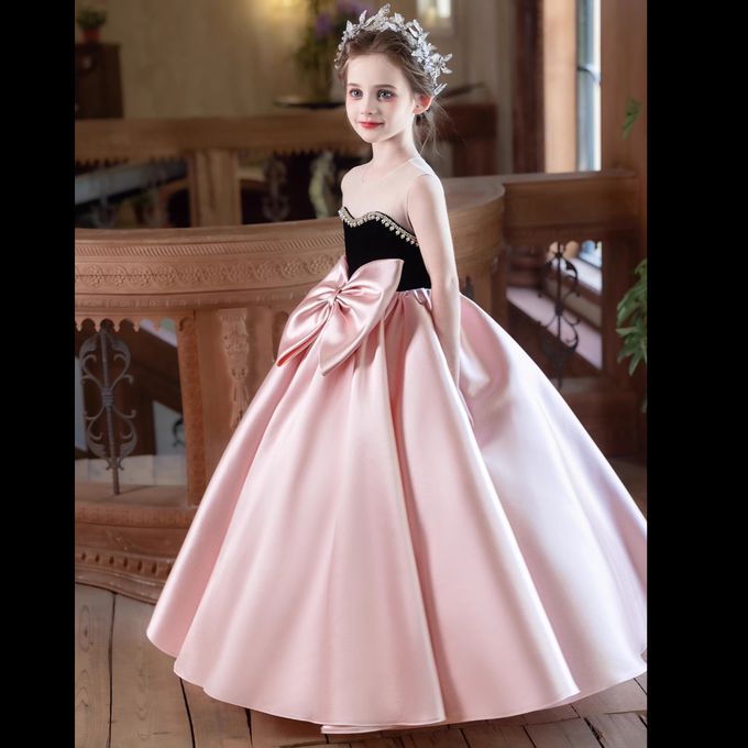 love, charlotte - 法式水鑽平口大蝴蝶結厚磅緞長禮服 - 黑粉色