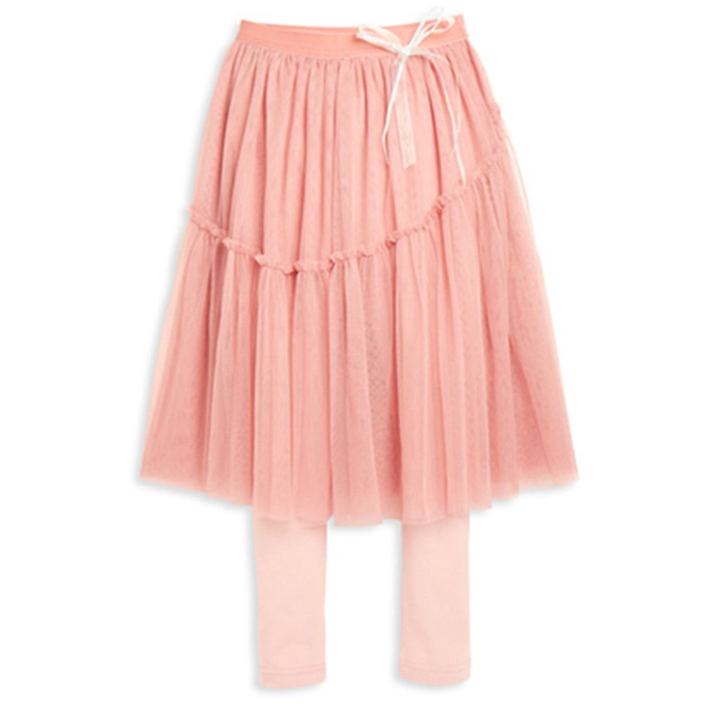 麗嬰房 Little moni - 假兩件不規則網紗蓬裙-粉紅