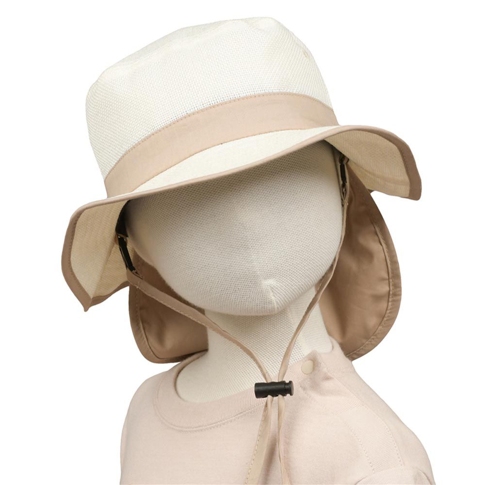 akachan honpo - 漁夫帽-可洗夏季材質 附防曬遮陽布-象牙白色