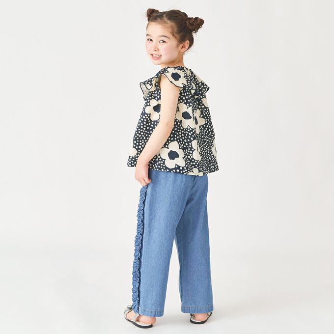 日本 evercloset - 100%棉 歐風荷葉領無袖背心-海軍藍