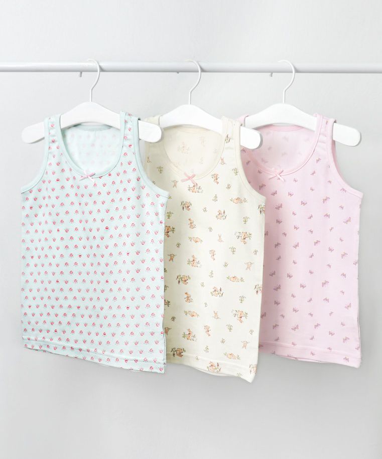 韓國 Mellisse - 韓製無螢光棉透氣背心(女寶)-粉X薄荷綠X米-三件組