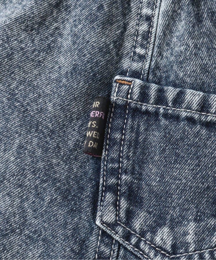 日本 BREEZE - 刷色拼接風及膝牛仔裙-丹寧藍