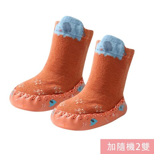 JoyNa - 3雙入-寶寶襪 印花包邊點膠 室內學步鞋-橘色大象+隨機2雙