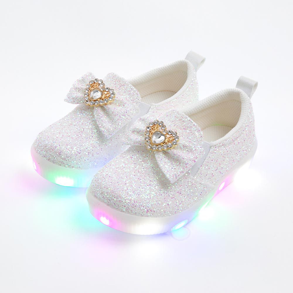 韓國 OZKIZ - (LED)愛心寶石亮片厚底鞋-白