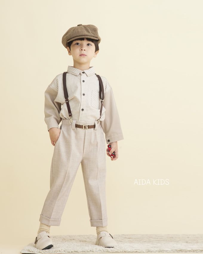 韓國 AIDA - 裝飾腰帶鬆緊腰直筒長褲-奶茶