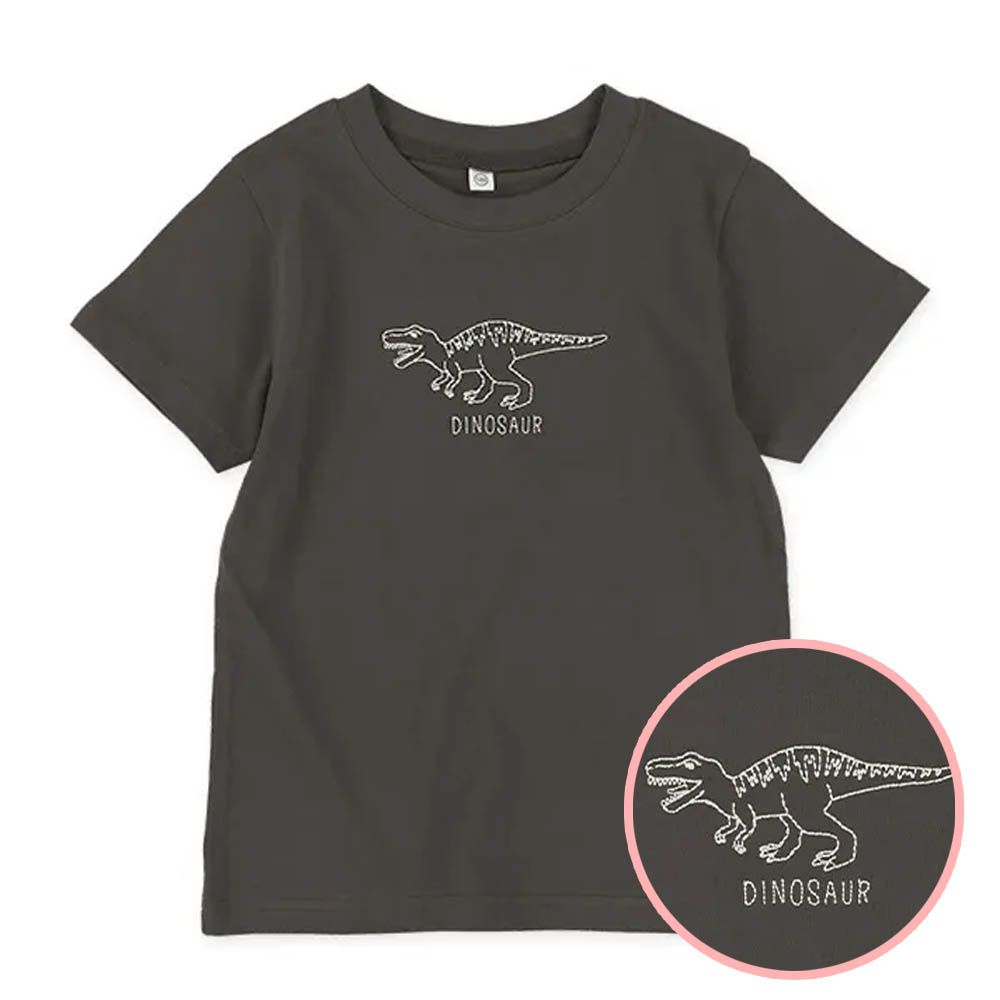 恐龍刺繡短袖上衣-恐龍-灰黑